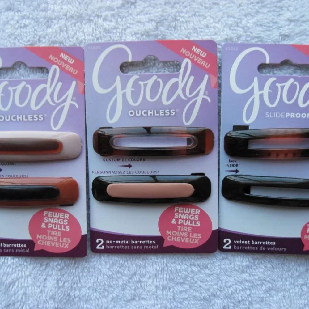 2 Packs - 2 Goody Slideproof Velvet Plastic Stay Put Secure Fit Hair Barrettes